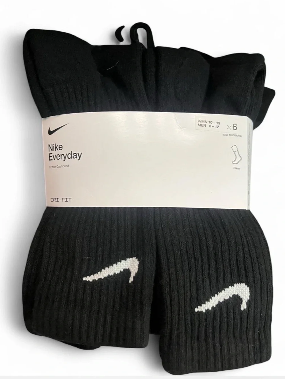 Nike Black Crew Socks with White Swoosh - 6 Pack